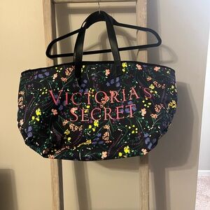 Victoria's Secret Black Tote with Floral Design